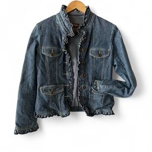 Anthropologie Denim Jacket with Ruffle Trim